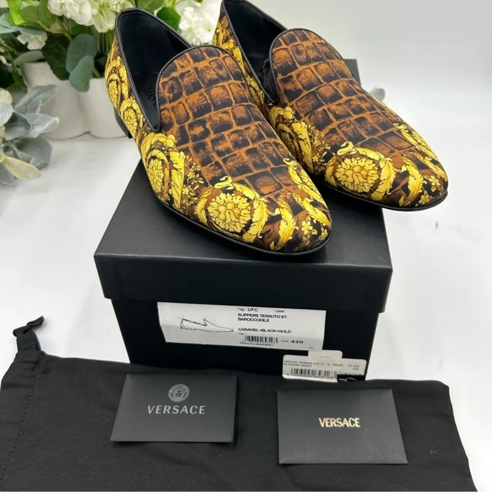 Versace men’s BAROCCO print silk loafer size 42/9 US made in Italy